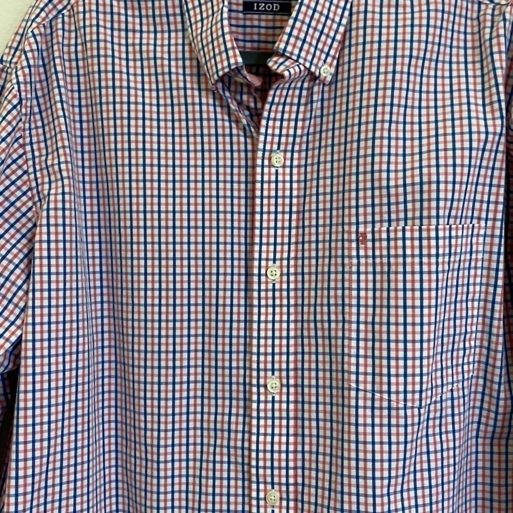 IZOD EUC Men's 100% Cotton Plaid Shirt White Red and Blue X-Large - Picture 4 of 10